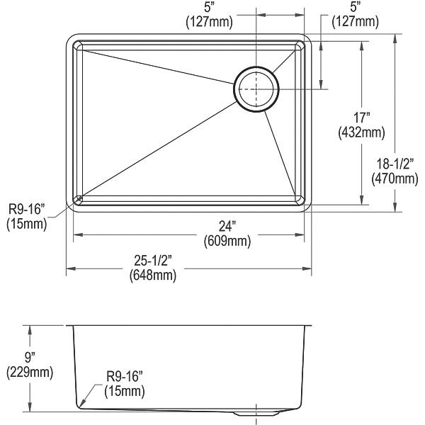 Elkay ECTRU24179RT Crosstown® 18 Gauge Stainless Steel 25-1/2" x 18-1/2" x 9" Single Bowl Undermount Sink