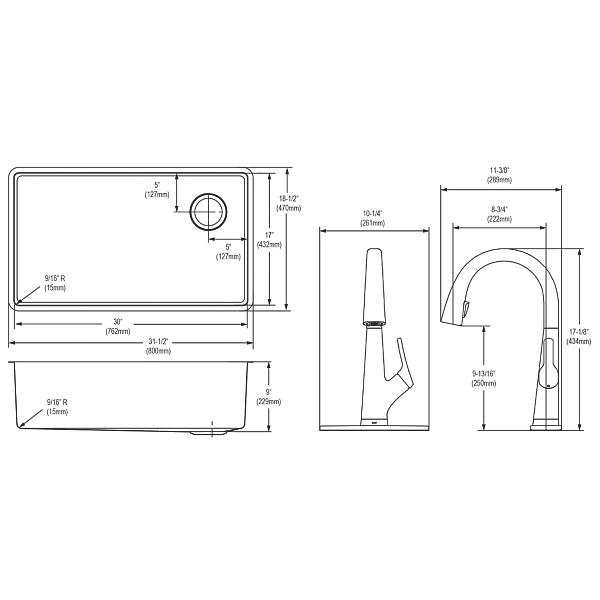 Elkay ECTRU30179RTFLC Crosstown® 18 Gauge Stainless Steel 31-1/2" x 18-1/2" x 9" Single Bowl Undermount Sink Kit with Filtered Faucet