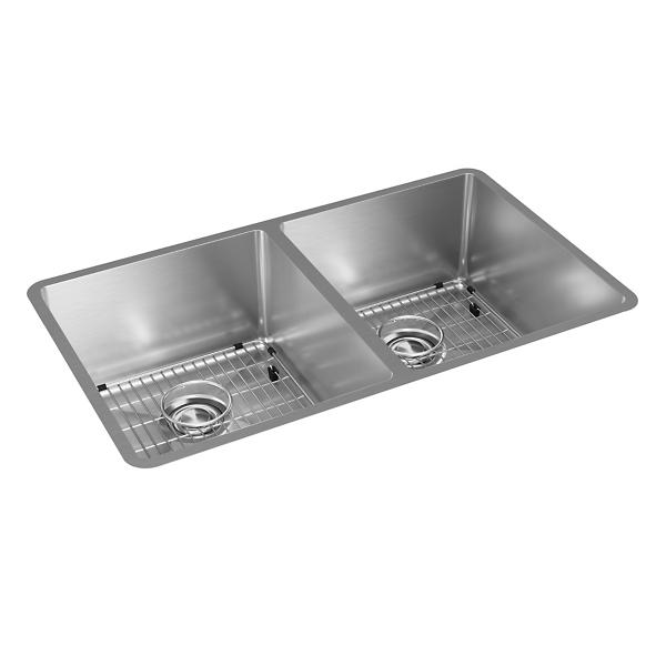 Elkay ECTRU31179TC Crosstown® 18 Gauge Stainless Steel 31-1/2" x 18-1/2" x 9" Equal Double Bowl Undermount Sink Kit