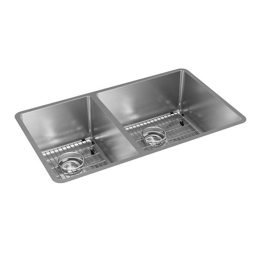 Elkay ECTRU32179LTC Crosstown® 18 Gauge Stainless Steel 31-1/2" x 18-1/2" x 9" 40/60 Double Bowl Undermount Sink Kit