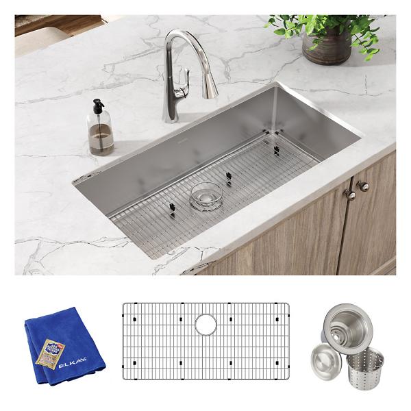 Elkay ECTRU35179TC Crosstown® 18 Gauge Stainless Steel 36-1/2" x 18-1/2" x 9" Single Bowl Undermount Sink Kit