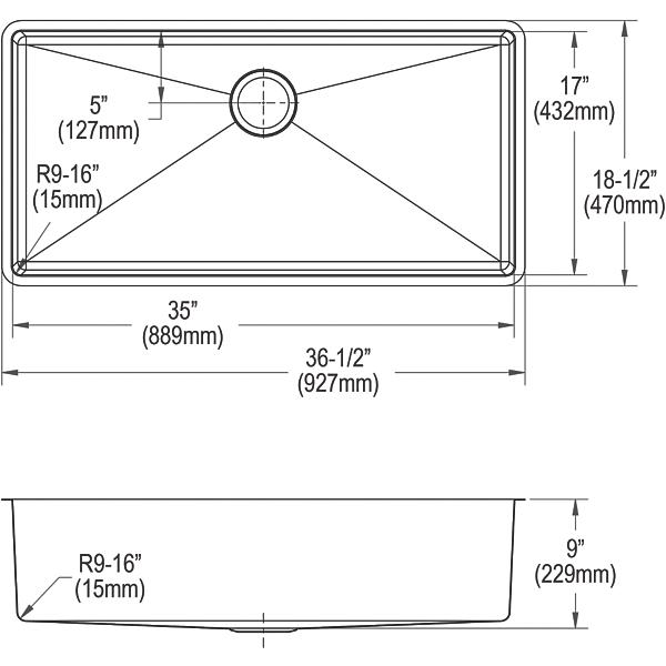 Elkay ECTRU35179TC Crosstown® 18 Gauge Stainless Steel 36-1/2" x 18-1/2" x 9" Single Bowl Undermount Sink Kit