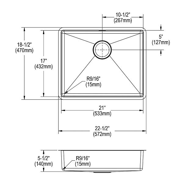 Elkay ECTRUAD211755 Crosstown® 18 Gauge Stainless Steel 22-1/2" x 18-1/2" x 5-1/2" Single Bowl Undermount Sink