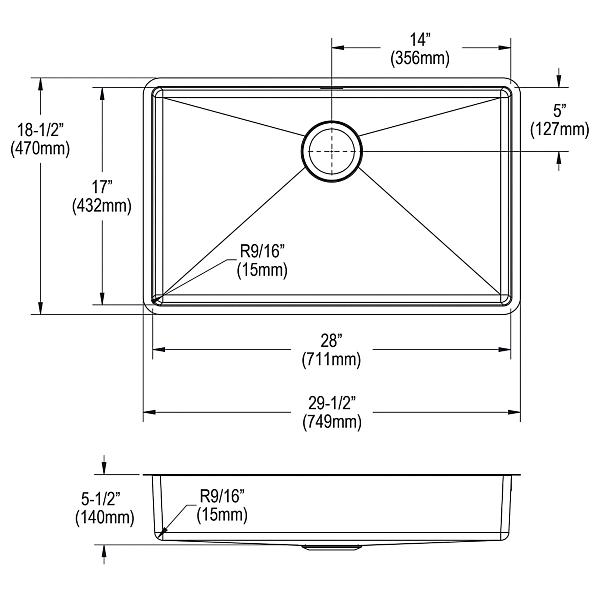 Elkay ECTRUAD281755 Crosstown® 18 Gauge Stainless Steel 29-1/2" x 18-1/2" x 5-1/2" Single Bowl Undermount Sink