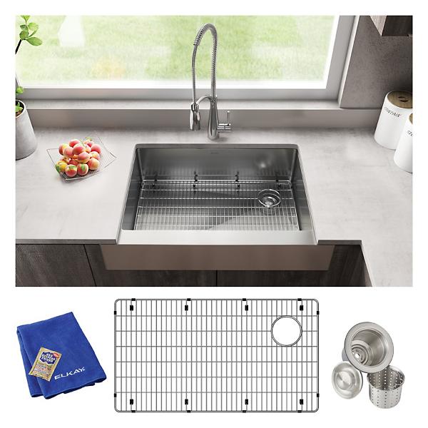 Elkay ECTRUF30179RC Crosstown® 18 Gauge Stainless Steel 35-7/8" x 20-1/4" x 9" Single Bowl Farmhouse Sink Kit