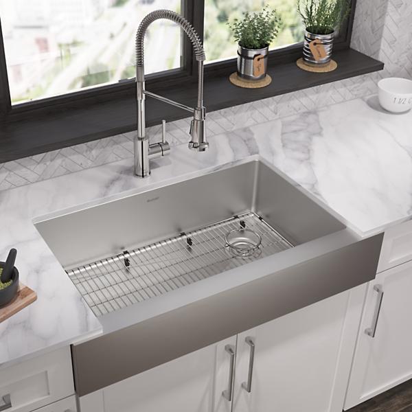 Elkay ECTRUF30179RFBC Crosstown® 18 Gauge Stainless Steel 35-7/8" x 20-1/4" x 9" Single Bowl Farmhouse Sink & Faucet Kit with Bottom Grid & Drain