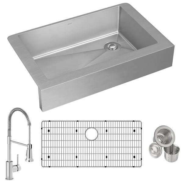 Elkay ECTRUF30179RFBC Crosstown® 18 Gauge Stainless Steel 35-7/8" x 20-1/4" x 9" Single Bowl Farmhouse Sink & Faucet Kit with Bottom Grid & Drain