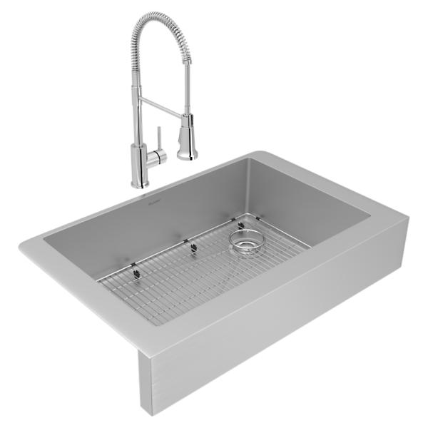 Elkay ECTRUF30179RFBC Crosstown® 18 Gauge Stainless Steel 35-7/8" x 20-1/4" x 9" Single Bowl Farmhouse Sink & Faucet Kit with Bottom Grid & Drain