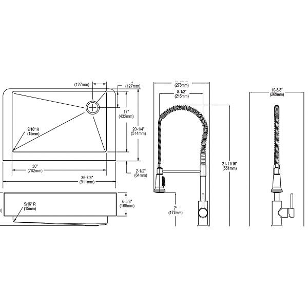 Elkay ECTRUF30179RFBC Crosstown® 18 Gauge Stainless Steel 35-7/8" x 20-1/4" x 9" Single Bowl Farmhouse Sink & Faucet Kit with Bottom Grid & Drain