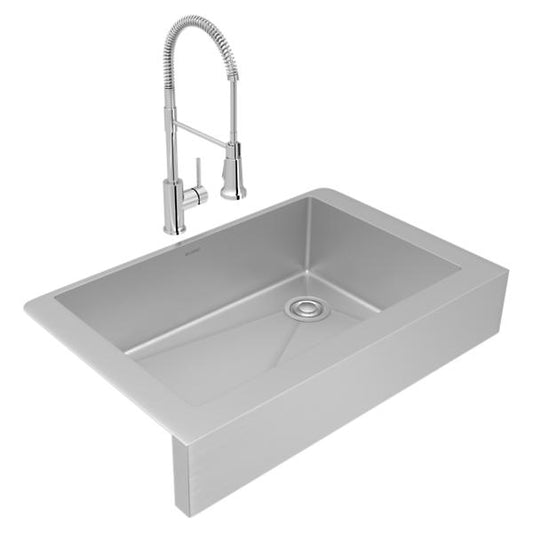 Elkay ECTRUF30179RFCC Crosstown® 18 Gauge Stainless Steel 35-7/8" x 20-1/4" x 9" Single Bowl Farmhouse Sink & Faucet Kit with Drain