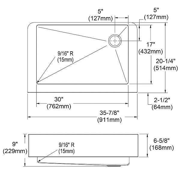 Elkay ECTRUF30179RC Crosstown® 18 Gauge Stainless Steel 35-7/8" x 20-1/4" x 9" Single Bowl Farmhouse Sink Kit