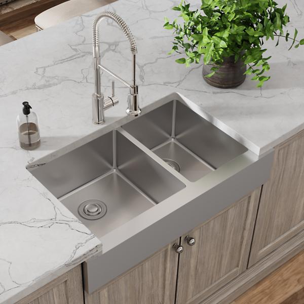 Elkay ECTRUF32179RFCC Crosstown® 18 Gauge Stainless Steel 35-7/8" x 20-1/4" x 9" 60/40 Double Bowl Farmhouse Sink & Faucet Kit with Drain