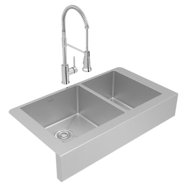 Elkay ECTRUF32179RFCC Crosstown® 18 Gauge Stainless Steel 35-7/8" x 20-1/4" x 9" 60/40 Double Bowl Farmhouse Sink & Faucet Kit with Drain