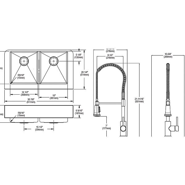 Elkay ECTRUFA32179FBC Crosstown® 18 Gauge Stainless Steel 35-7/8" x 20-1/4" x 9" Equal Double Bowl Farmhouse Sink & Faucet Kit with Aqua Divide & Bottom Grid & Drain