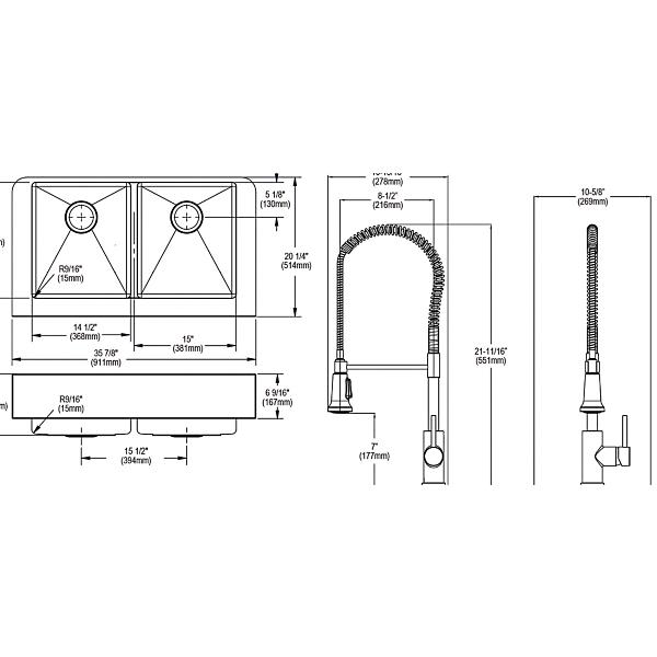 Elkay ECTRUFA32179FCC Crosstown® 18 Gauge Stainless Steel 35-7/8" x 20-1/4" x 9" Equal Double Bowl Farmhouse Sink & Faucet Kit with Aqua Divide & Drain