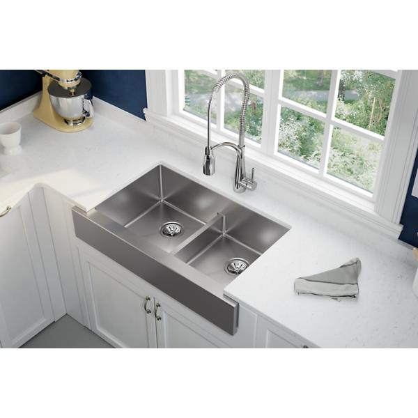 Elkay ECTRUFA32179 Crosstown® 18 Gauge Stainless Steel 35-7/8" x 20-1/4" x 9" Equal Double Bowl Farmhouse Sink with Aqua Divide