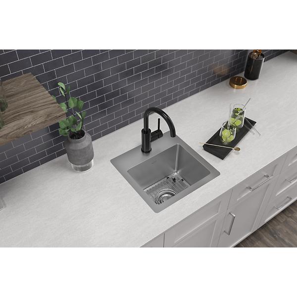 Elkay ECTSR15159TBG Crosstown® 18 Gauge Stainless Steel 15" x 15" x 9" Single Bowl Dual Mount Sink Kit