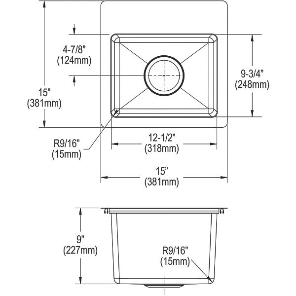 Elkay ECTSR15159TBG Crosstown® 18 Gauge Stainless Steel 15" x 15" x 9" Single Bowl Dual Mount Sink Kit