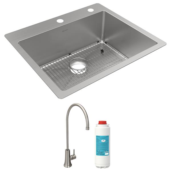 Elkay ECTSR25229TFGB Crosstown® 18 Gauge Stainless Steel 25" x 22" x 9" Single Bowl Dual Mount Sink Kit with Filtered Beverage Faucet