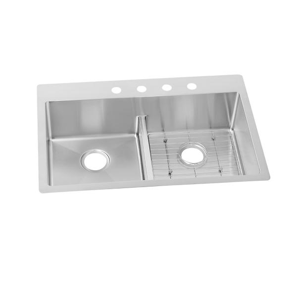 Elkay ECTSRA33229TBG Crosstown 18 Gauge Stainless Steel 33" x 22" x 9" Equal Double Bowl Dual Mount Sink Kit with Aqua Divide