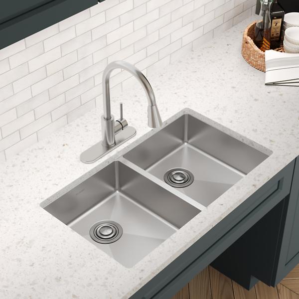 Elkay ECTSRAD3322601 Crosstown® 18 Gauge Stainless Steel 33" x 22" x 6", Equal 1-Hole Double Bowl Dual Mount ADA Sink