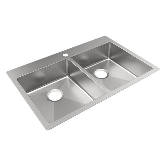 Elkay ECTSRAD3322601 Crosstown® 18 Gauge Stainless Steel 33" x 22" x 6", Equal 1-Hole Double Bowl Dual Mount ADA Sink