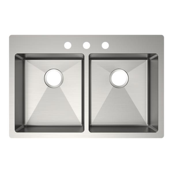 Elkay ECTSRAD3322603 Crosstown® 18 Gauge Stainless Steel 33" x 22" x 6", Equal 3-Hole Double Bowl Dual Mount ADA Sink