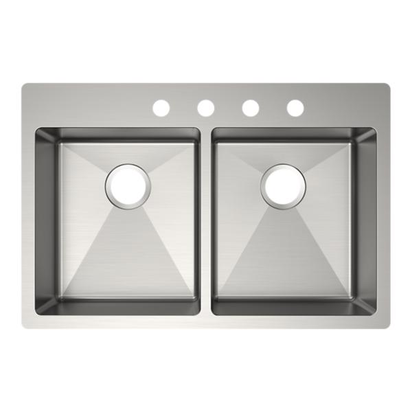 Elkay ECTSRAD3322604 Crosstown® 18 Gauge Stainless Steel 33" x 22" x 6", Equal 4-Hole Double Bowl Dual Mount ADA Sink