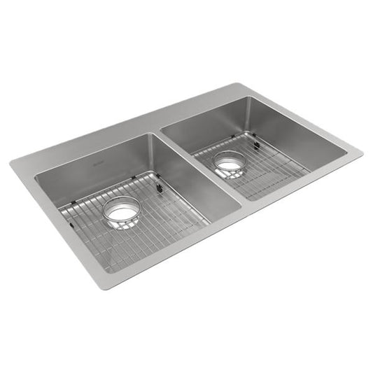 Elkay ECTSRAD33226TBG Crosstown 18 Gauge Stainless Steel 33" x 22" x 6" Equal Double Bowl Dual Mount ADA Sink Kit