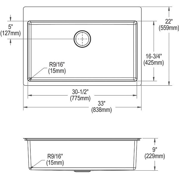 Elkay ECTSRS33229TBG Crosstown® 18 Gauge Stainless Steel 33" x 22" x 9" Single Bowl Dual Mount Sink Kit