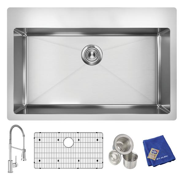 Elkay ECTSRS33229TFC Crosstown® 18 Gauge Stainless Steel 33" x 22" x 9" 1-Hole Single Bowl Dual Mount Sink Kit with Faucet