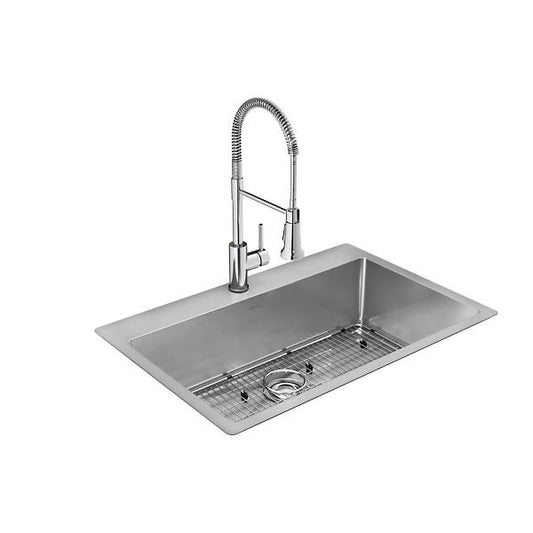 Elkay ECTSRS33229TFC Crosstown® 18 Gauge Stainless Steel 33" x 22" x 9" 1-Hole Single Bowl Dual Mount Sink Kit with Faucet