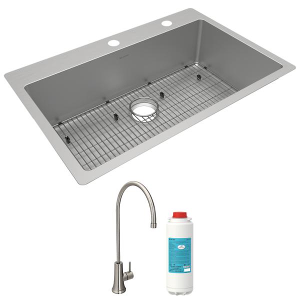 Elkay ECTSRS33229TFGB Crosstown® 18 Gauge Stainless Steel 33" x 22" x 9" Single Bowl Dual Mount Sink Kit with Filtered Beverage Faucet