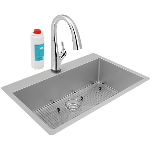 Elkay ECTSRS33229TFLC Crosstown® 18 Gauge Stainless Steel 33" x 22" x 9" Single Bowl Dual Mount Sink Kit with Filtered Faucet