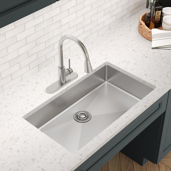 Elkay ECTSRSAD3322601 Crosstown® 18 Gauge Stainless Steel 33" x 22" x 6" 1-Hole Single Bowl Dual Mount ADA Sink