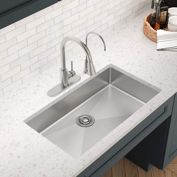 Elkay ECTSRSAD3322602 Crosstown® 18 Gauge Stainless Steel 33" x 22" x 6" 2-Hole Single Bowl Dual Mount ADA Sink