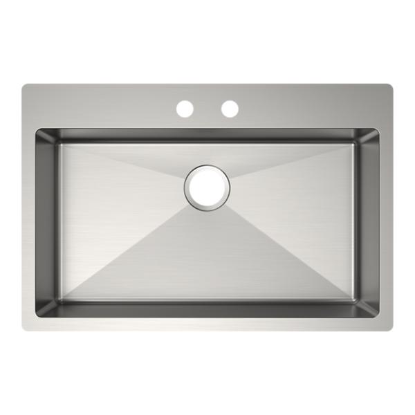 Elkay ECTSRSAD3322602 Crosstown® 18 Gauge Stainless Steel 33" x 22" x 6" 2-Hole Single Bowl Dual Mount ADA Sink