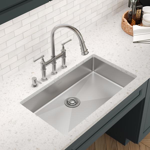 Elkay ECTSRSAD3322604 Crosstown® 18 Gauge Stainless Steel 33" x 22" x 6" 4-Hole Single Bowl Dual Mount ADA Sink