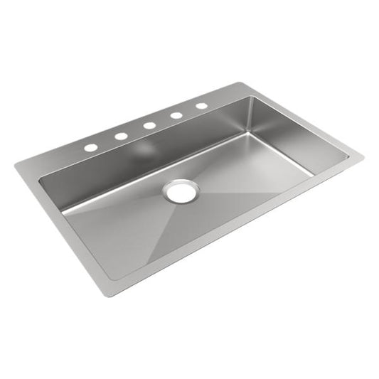 Elkay ECTSRSAD3322605 Crosstown® 18 Gauge Stainless Steel 33" x 22" x 6" 5-Hole Single Bowl Dual Mount ADA Sink