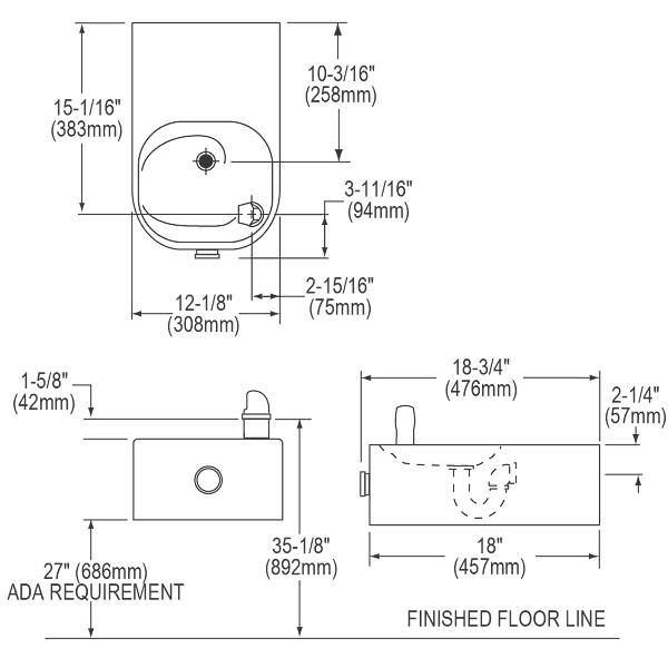 Elkay EDFP214C Soft Sides® Single ADA Fountain Non-Filtered Non-Refrigerated Stainless