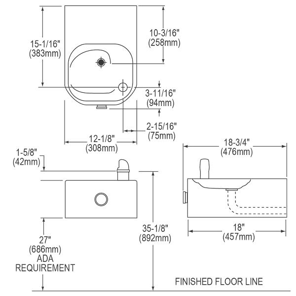 Elkay EDFP214FPK Soft Sides® Single ADA Fountain Non-Filtered Non-Refrigerated Freeze Resistant Stainless