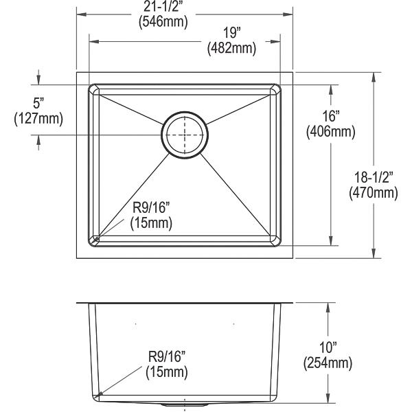 Elkay EFRU191610T Crosstown® 16 Gauge Stainless Steel 21-1/2" x 18-1/2" x 10" Single Bowl Undermount Sink