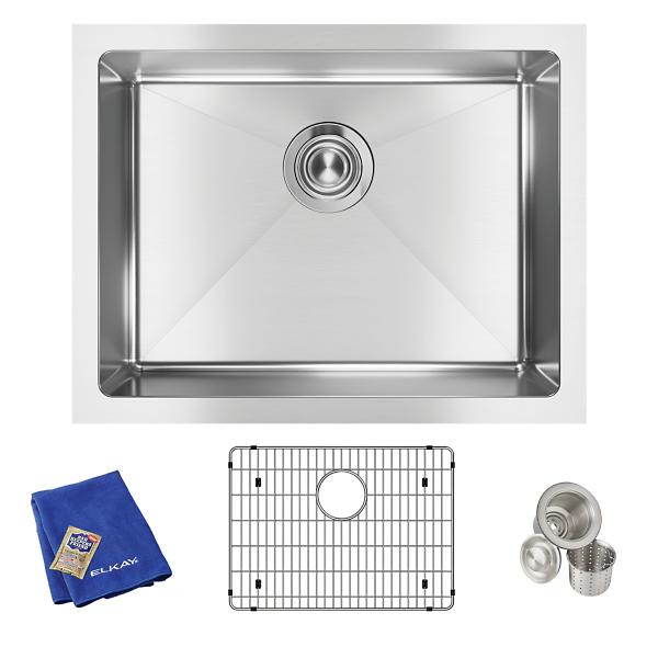 Elkay EFRU211510TC Crosstown® 16 Gauge Stainless Steel 23-1/2" x 18-1/4" x 10" Single Bowl Undermount Sink Kit