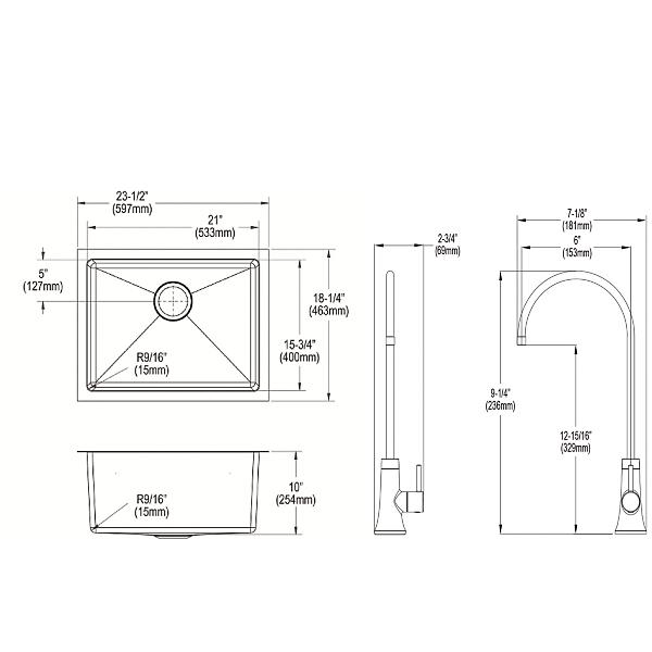 Elkay EFRU211510TFG Crosstown® 16 Gauge Stainless Steel 23-1/2" x 18-1/4" x 10" Single Bowl Undermount Sink Kit with Filtered Beverage Faucet