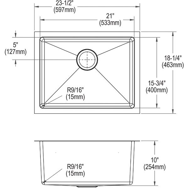 Elkay EFRU211510T Crosstown® 16 Gauge Stainless Steel 23-1/2" x 18-1/4" x 10" Single Bowl Undermount Sink