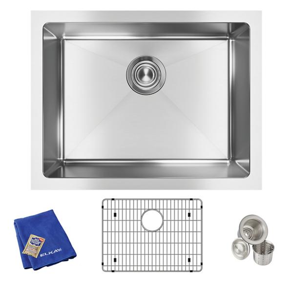 Elkay EFRU2115TC Crosstown® 16 Gauge Stainless Steel 23-1/2" x 18-1/4" x 8" Single Bowl Undermount Sink Kit