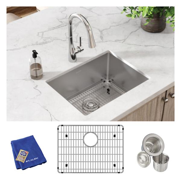 Elkay EFRU2115TC Crosstown® 16 Gauge Stainless Steel 23-1/2" x 18-1/4" x 8" Single Bowl Undermount Sink Kit