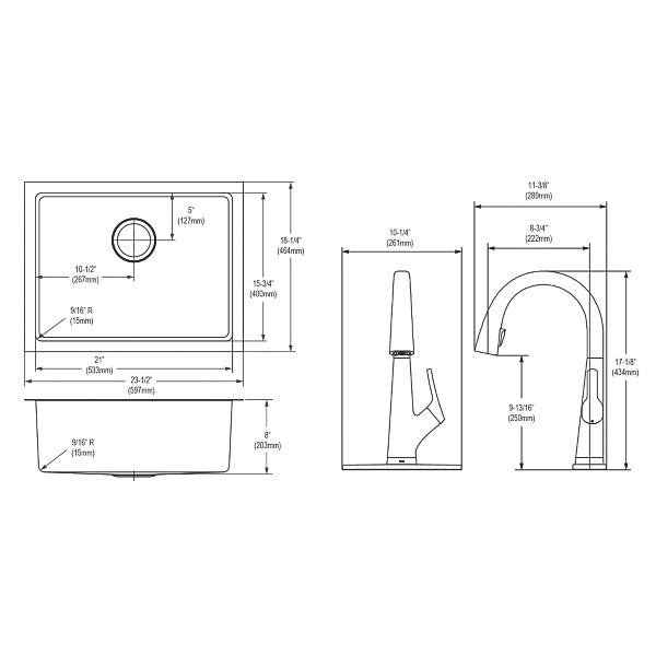 Elkay EFRU2115TFLC Crosstown® 16 Gauge Stainless Steel 23-1/2" x 18-1/4" x 8" Single Bowl Undermount Sink Kit with Filtered Faucet