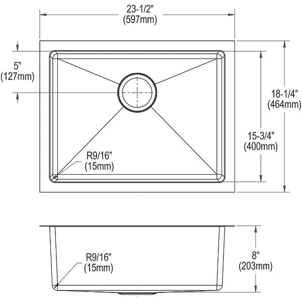 Elkay EFRU2115TC Crosstown® 16 Gauge Stainless Steel 23-1/2" x 18-1/4" x 8" Single Bowl Undermount Sink Kit