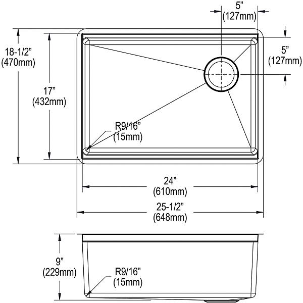 Elkay EFRU24169RTWC Crosstown® 16 Gauge Workstation Stainless Steel 25-1/2" x 18-1/2" x 9" Single Bowl Undermount Sink Kit